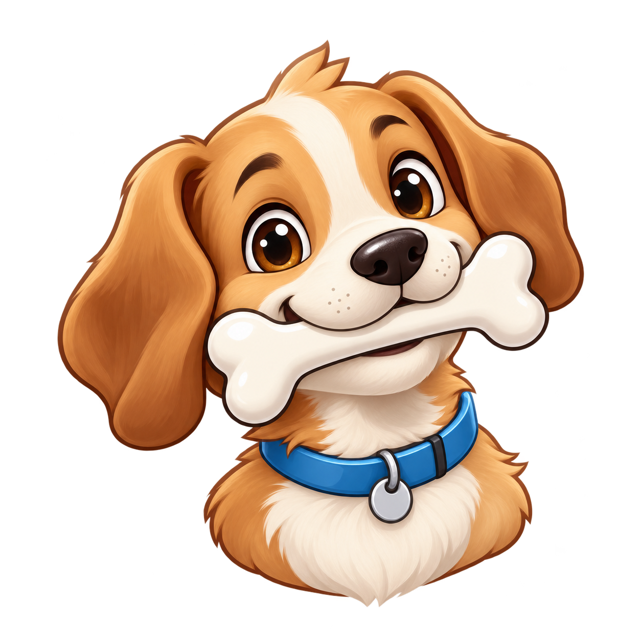 Mavi tasmalı Scoopix köpek maskotu